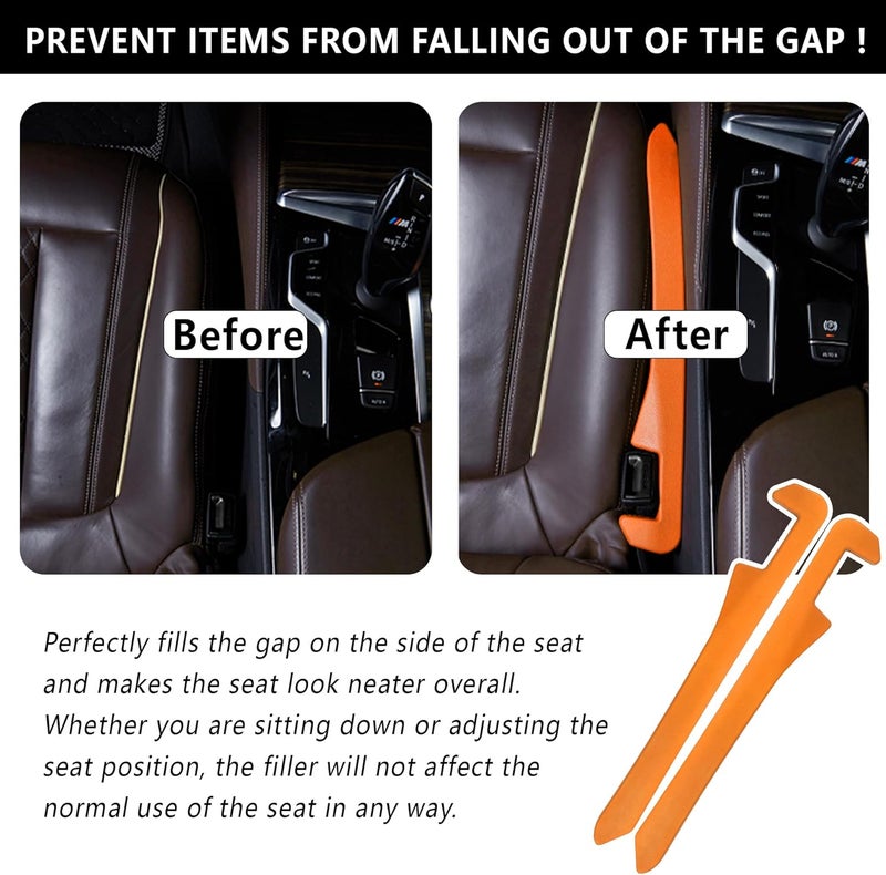 Junecarp Car Seat Gap Filler 2 Pack,Flexible Car Gap Filler Organizer to Stop Items from Dropping,Essential Interior Car Accessories Seat Gap Plug Perfectly Fits Car Gap (Orange) - Image 4